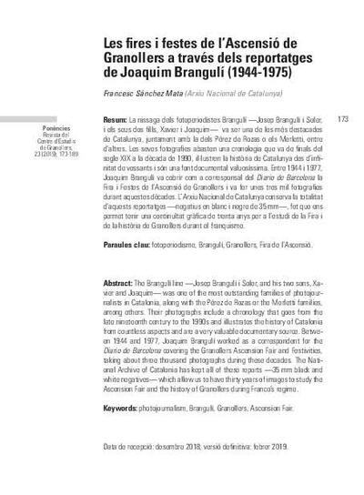 Les fires i festes de l’Ascensió de Granollers a través dels reportatges de Joaquim Brangulí (1944-1975) [Article]