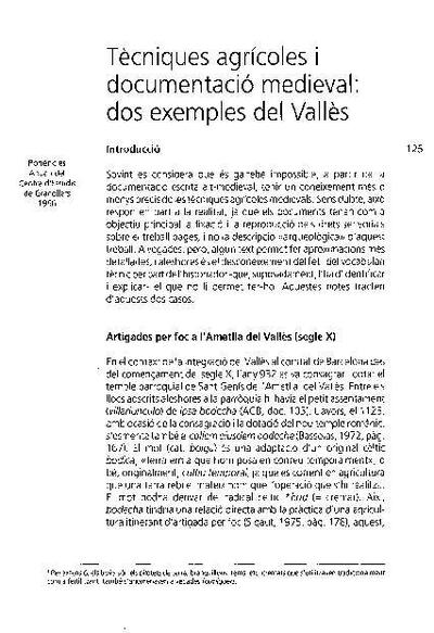 Tècniques agrícoles i documentació medieval: dos exemples del Vallès [Article]