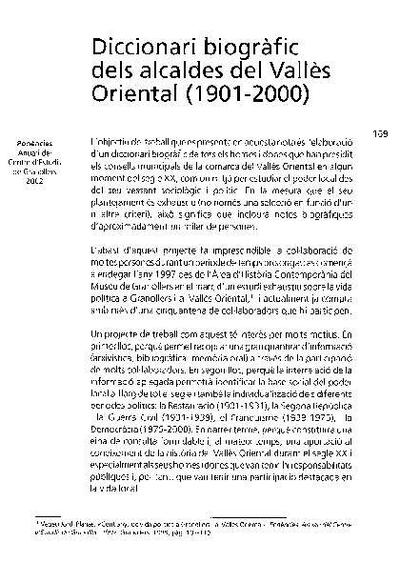 Diccionari biogràfic dels alcaldes del Vallès Oriental (1901-2000) [Article]
