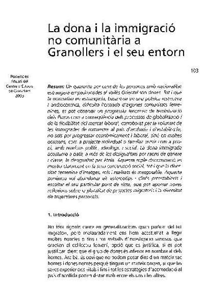 La dona i la immigració comunitària a Granollers i el seu entorn [Article]