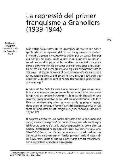 La repressió del primer franquisme a Granollers (1939-1944) [Article]