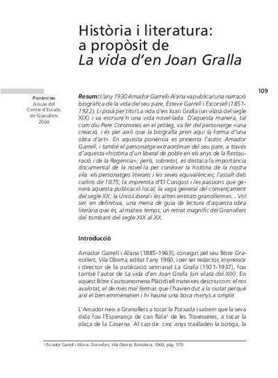 Història i literatura: a propòsit de la vida de Joan Gralla [Article]