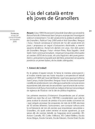 L'ús del català entre els joves de Granollers [Article]