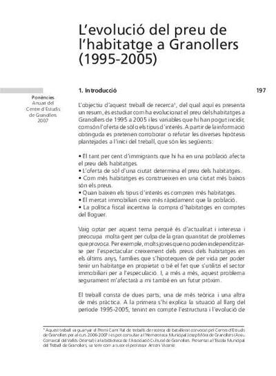Evolució del preu de l'habitatge a Granollers (1995-2005) [Artículo]