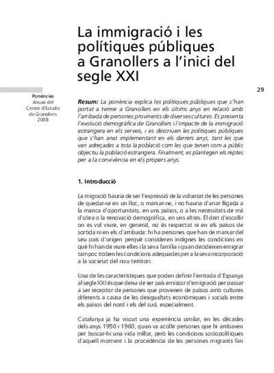 La immigració i les polítiques públiques a Granollers a l'inici del segle XXI [Artículo]