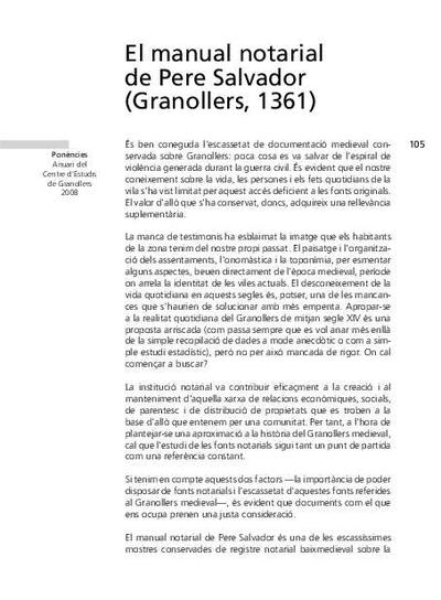 El manual notarial de Pere Salvador (Granollers, 1361) [Artículo]