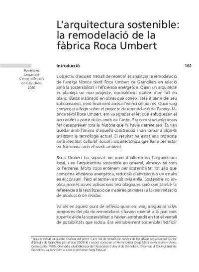 L'arquitectura sostenible: la remodelació de la fàbrica Roca Umbert [Article]