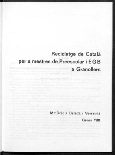 Reciclatge de Català per a mestres de Preescolar i EGB [Article]