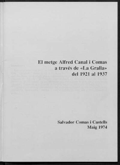 El metge Alfred Canal i Comas a través de “La Gralla” del 1921 al 1937 [Artículo]