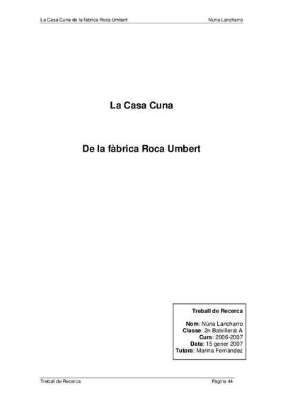 La Casa Cuna de la Fàbrica Roca Umbert [Doctoral thesis / research essay]