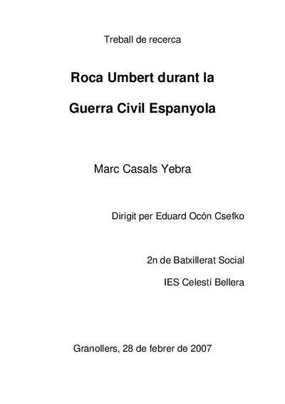 Roca Umbert durant la Guerra Civil Espanyola [Doctoral thesis / research essay]