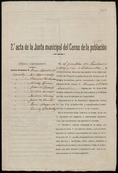 Acta de la Junta municipal del Cens de Població del poble de Palou. [Document]