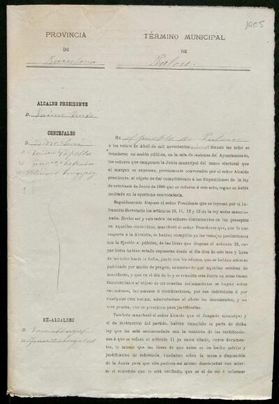 Expedient de rectificació de les llistes del cens electoral de 1904. 20 d'abril de 1905. [Document]