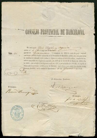 Expedients de mossos exempts per diferents raons, 1858-1897. [Documento]