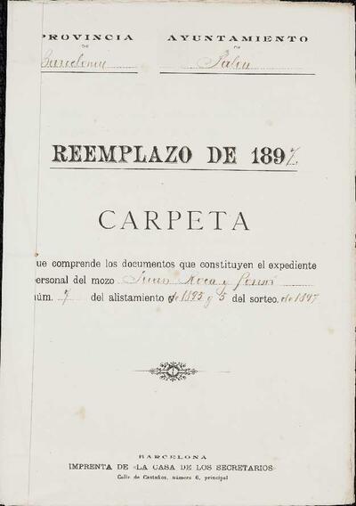 Expedien personal del mosso Juan Roca Ponsá, de la LLeva de 1897. 7 de març de 1897. [Documento]