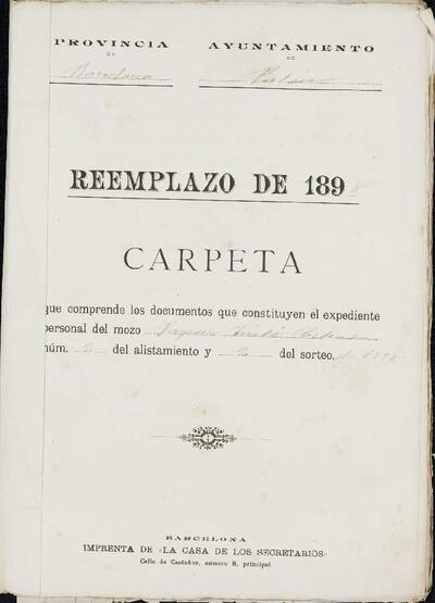 Expedient personal del mosso Jaime Tintó Estrada, de la LLeva de 1898. 6 de març de 1898. [Documento]
