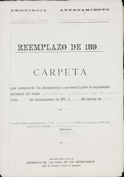 Expedient personal del mosso Esteban Cladellas Tuset, de la LLeva de 1898.6 de març de 1898. [Documento]