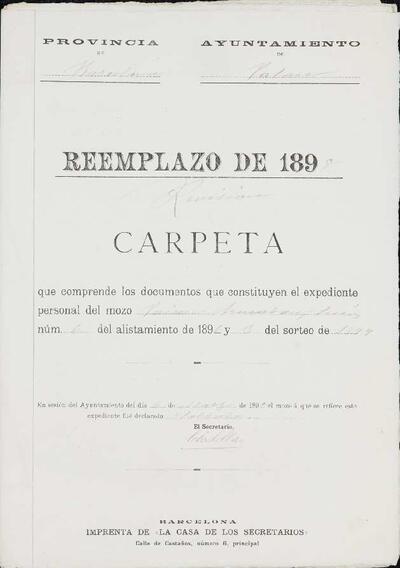 Expedient personal del mosso Jaime Armadans Surós, de la LLeva de 1898. 6 de març de 1898. [Documento]