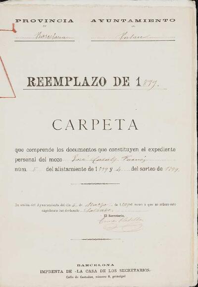 Expedient personal del mosso José Casals Farnés, de la Lleva de 1899. [Documento]
