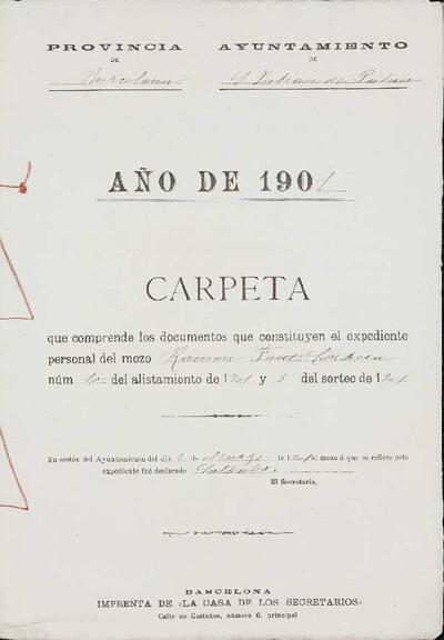 Expedient personal del mosso Ramon Font Corbera, de la LLeva de 1901. [Documento]