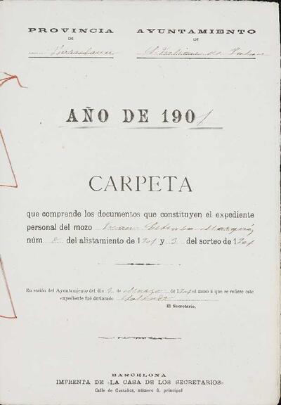 Expedient personal del mosso Juan Estrada Marqués, de la LLeva de 1901. [Documento]