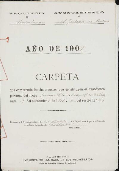 Expedient personal del mosso Juan Cladellas Cladellas, de la LLeva de 1901. [Documento]