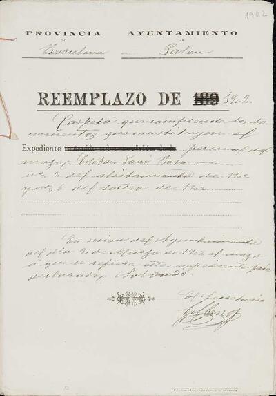 Expedient personal del mosso Esteban Jané Basa, de la LLeva de 1902. [Documento]