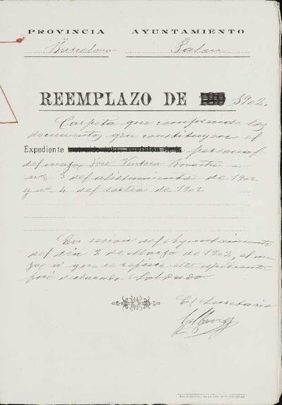 Expedient personal del mosso José Ventura Bonastre, de la LLeva de 1902. [Documento]
