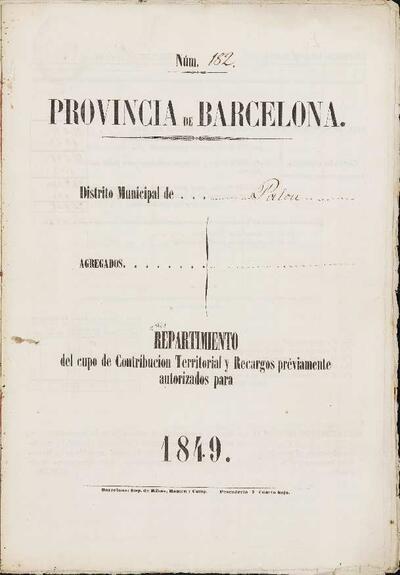 Llibreta de repartiment de les quotes de contribució territorial i recàrrecs, del poble de Palou. [Document]