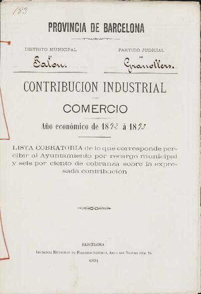 Llista de cobrament de la contribució industrial i de comerç de Palou. [Document]