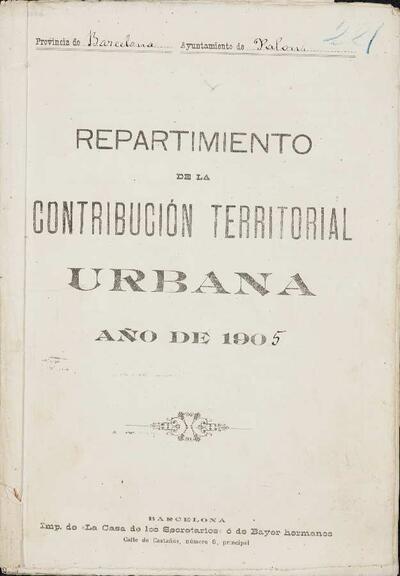 Llibreta de repartiment individual per la contribució territorial urbana de Palou. [Document]