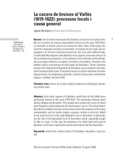 La cacera de bruixes al Vallès (1619-1622): processos locals i causa general [Artículo]