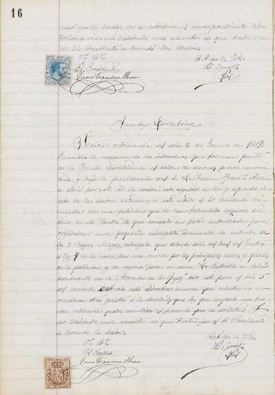 Actes de la Junta , 2/1/1887, Sessió ordinària [Acta]