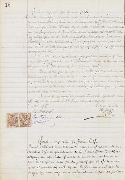Actes de la Junta , 26/6/1887, Sessió ordinària [Minutes]