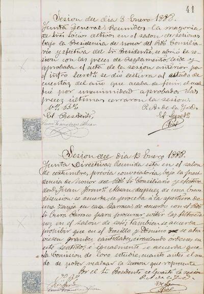 Actes de la Junta , 8/1/1888, Sessió ordinària [Minutes]