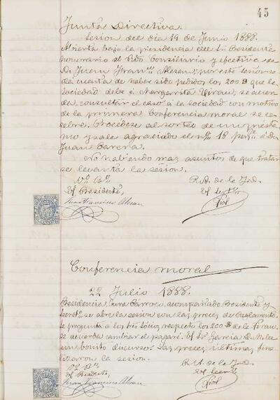 Actes de la Junta , 22/7/1888, Sessió ordinària [Minutes]