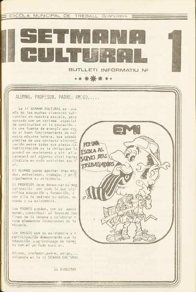 Escola Municipal del Treball. Setmana cultural, 4/1978, II Setmana Cultural. Escola Municipal de Treball [Issue]