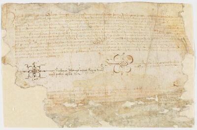 Clàusula d'un acord fet entre els hereus de Constança Lunes i Joan Vall de Vilella sobre un cens posat sobre un honor del mas Torrents. [Documento]