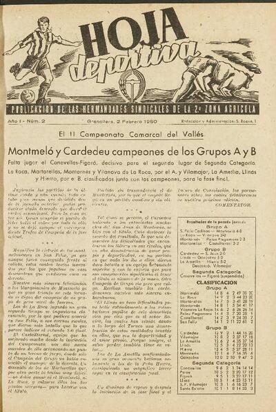 Hoja Deportiva, n.º 2, 2/2/1950 [Ejemplar]