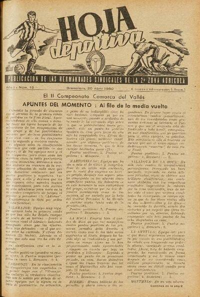 Hoja Deportiva, n.º 13, 20/4/1950 [Ejemplar]