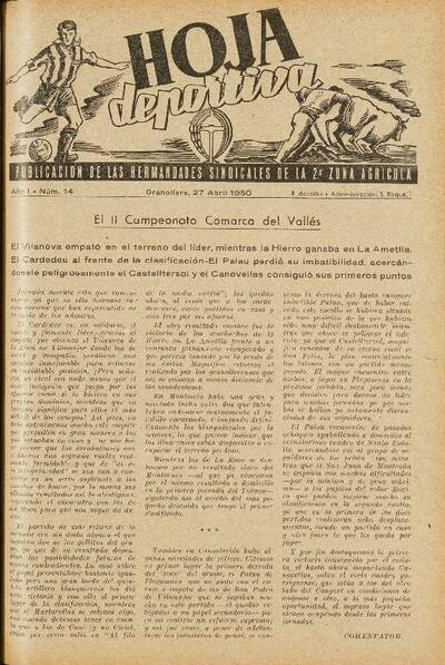 Hoja Deportiva, n.º 14, 27/4/1950 [Ejemplar]
