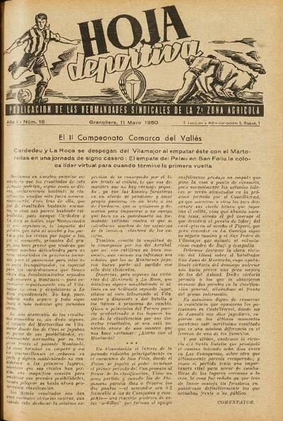 Hoja Deportiva, n.º 16, 11/5/1950 [Ejemplar]