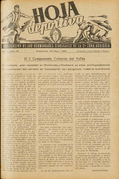 Hoja Deportiva, núm. 18, 25/5/1950 [Exemplar]