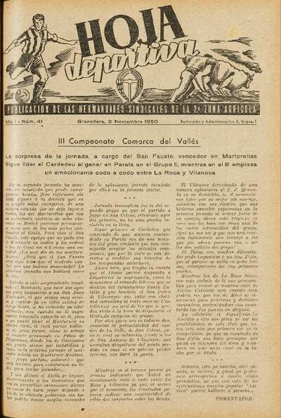 Hoja Deportiva, n.º 41, 2/11/1950 [Ejemplar]