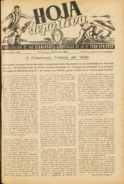 Hoja Deportiva, n.º 52, 25/1/1951 [Ejemplar]