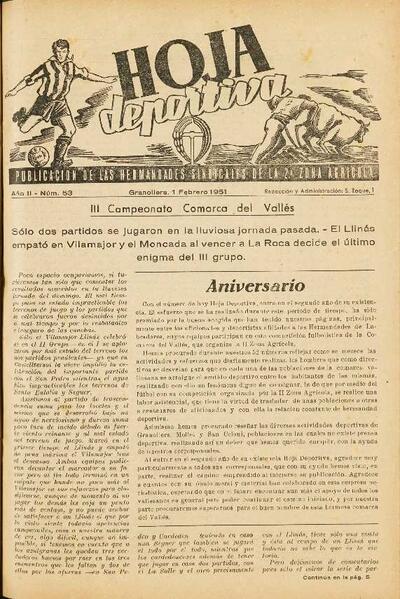 Hoja Deportiva, n.º 53, 1/2/1951 [Ejemplar]