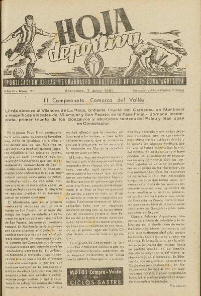 Hoja Deportiva, n.º 71, 7/6/1951 [Ejemplar]