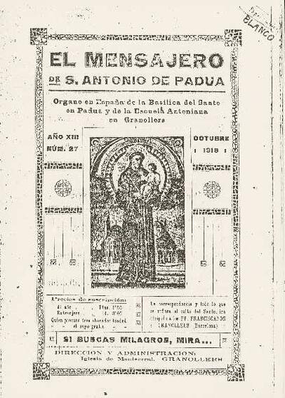El Mensajero de San Antonio de Padua, n.º 27, 10/1918 [Ejemplar]