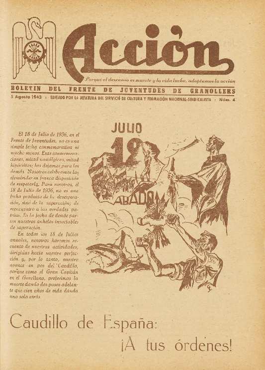 Acción. Boletín del Frente de Juventudes de Granollers, #4, 5/8/1943 [Issue]