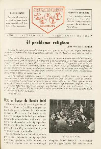 Agrupación Olímpica Granollers, n.º 15, 9/1952 [Ejemplar]